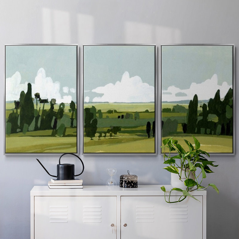 Verdant Summer III 3 pièces, H 36 po x l 75 po x P 2 po, Argent