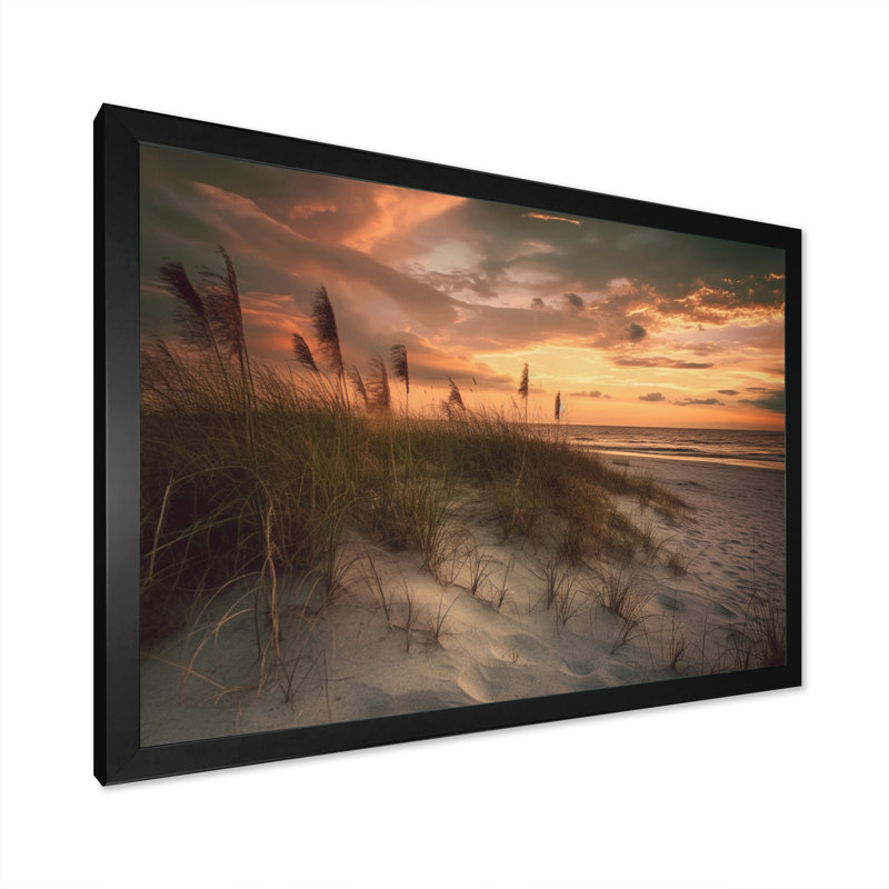 Sandy Sunset I, reproduction d'art sur toile, H 16 po x l 32 po x P 1 po, Cadre simple noir