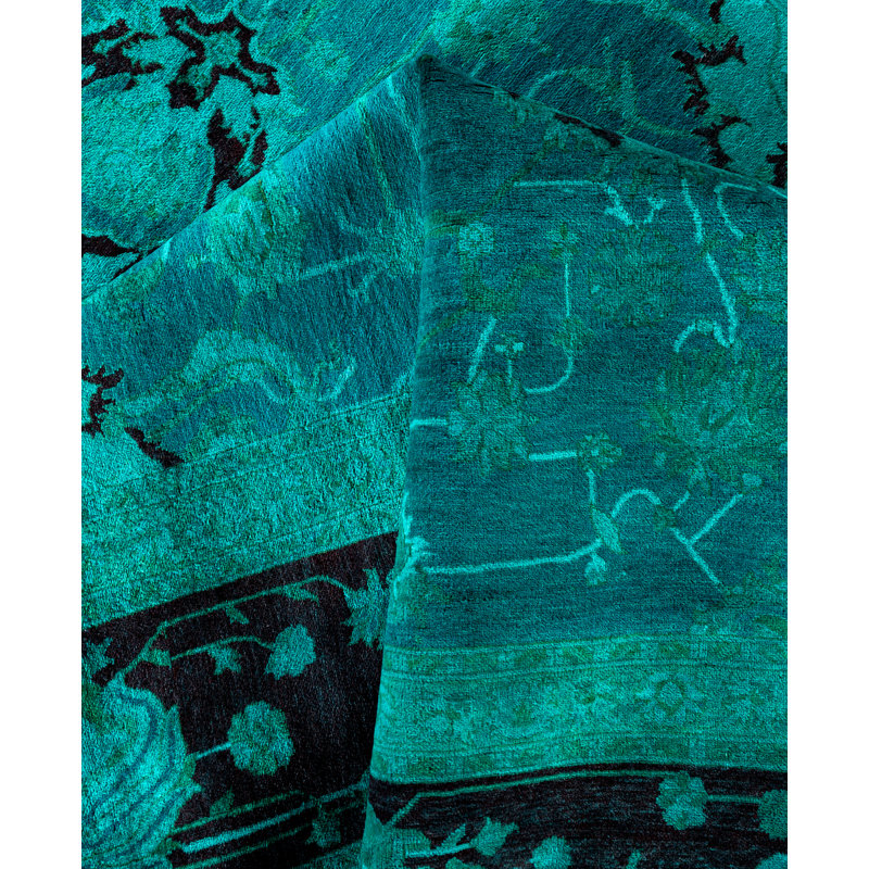 Overdyed Hand-Knotted Wool Modern-Contemporary Green Area Rug 8' 2" x 10' 3"