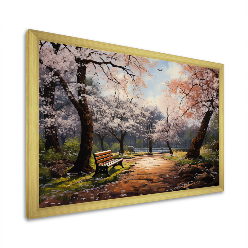 «Pink Springtime Park Floral Canopy II», art mural sur toile, Cadre doré à coins fermés, H 24 po x l 32 po x P 1 po