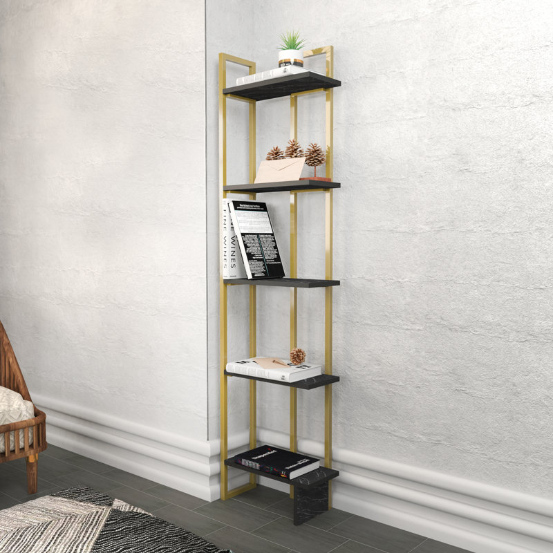 Neymar 180cm H x 45.2cm W Bookcase, Gold/Black