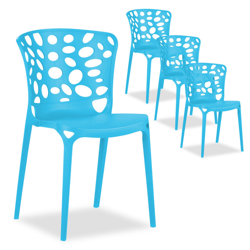 Genica Stacking Patio Dining Side Chair, Blue