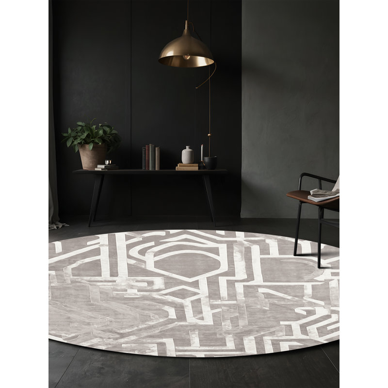 Machine Washable Gray Area Rug, Round 5'