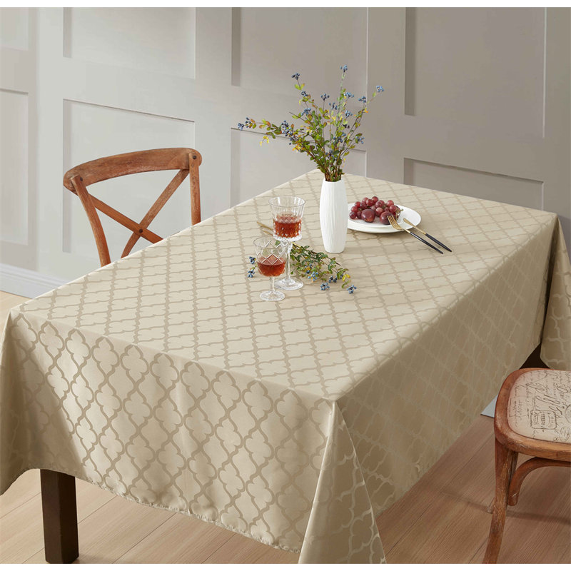 Sarok Rectangle Geometric Jacquard Tablecloth, 144" L x 60" W, Taupe