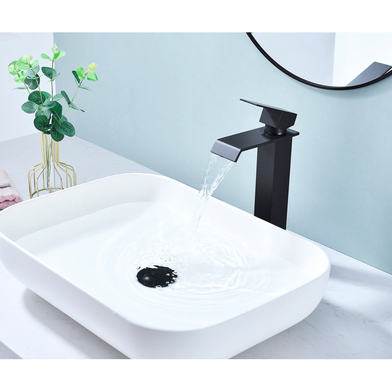 Waterfall Spout Bathroom Sink Single Handle Faucet with Pop-Up Drain, Durable and Easy to Install