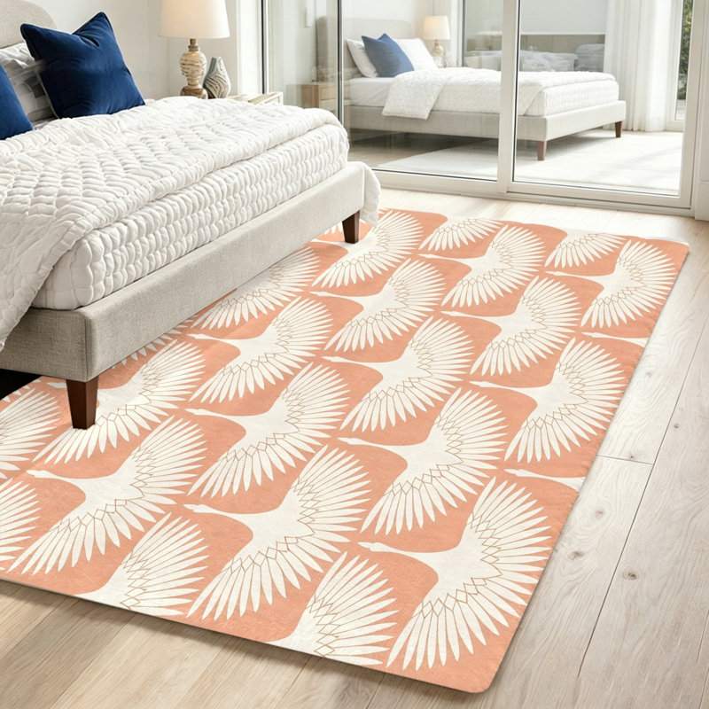 Geometric Crane Print Rug, Soft Plush Area for Living Room, Bedroom, Hallway, Home Decor, Washable Indoor Floor Mat, Unique