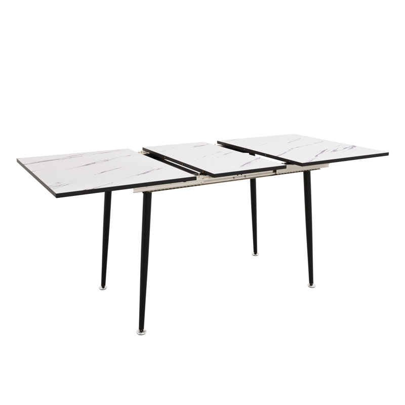 Table de salle à manger extensible, 47 po à 63 po, aspect marbre blanc, industrielle moderne pour le quotidien - aspect marbre 63 po, pieds en métal noir, pour 2 à 6 personnes