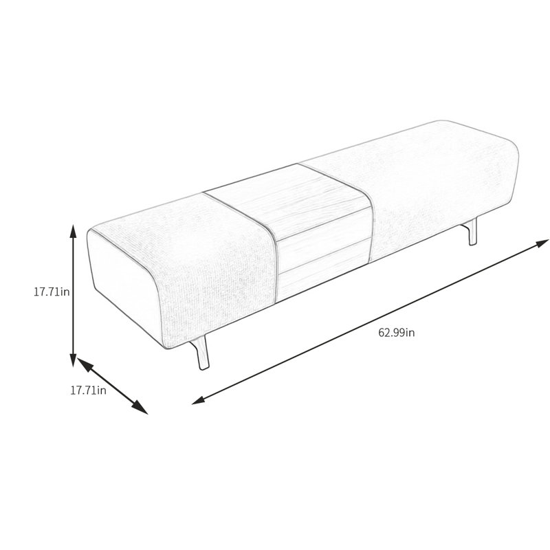 Banc de rangement rembourré en tissu, Blanc / brun
