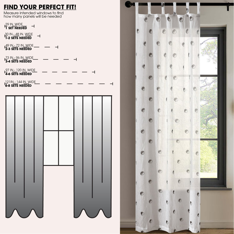  Sheer Light-filtering Single Curtain Panel, Ying Yang Print
