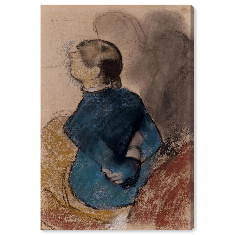 Vintage Portrait of Young Woman in Blue on Canvas