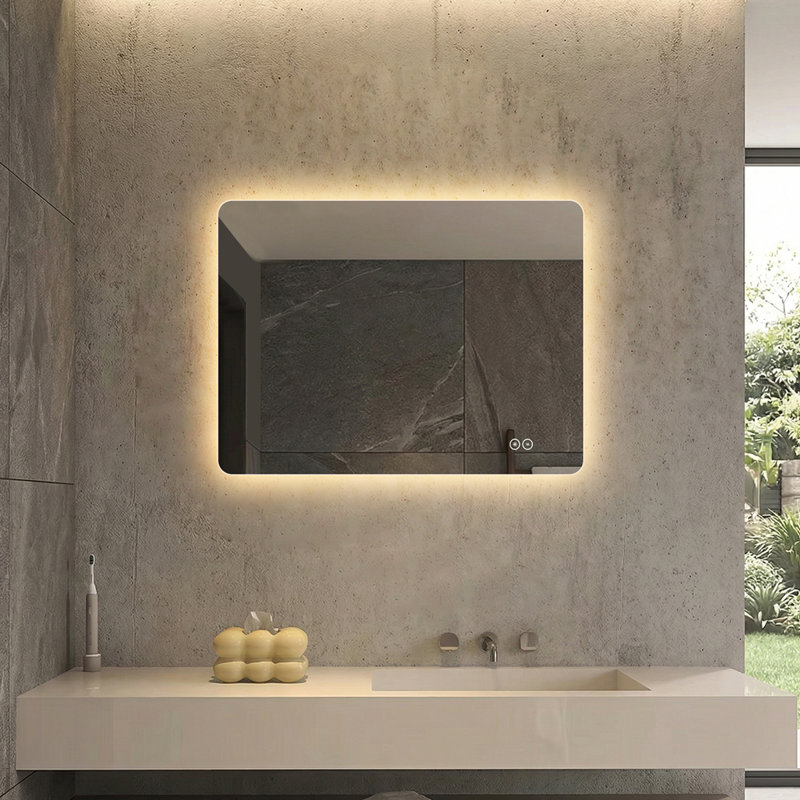 32" x 24" Frameless LED Backlit Bathroom Mirror, 3 Color Dimmable Light, Anti-Fog, Touch Control, Wall Mounted Vanity Mirror