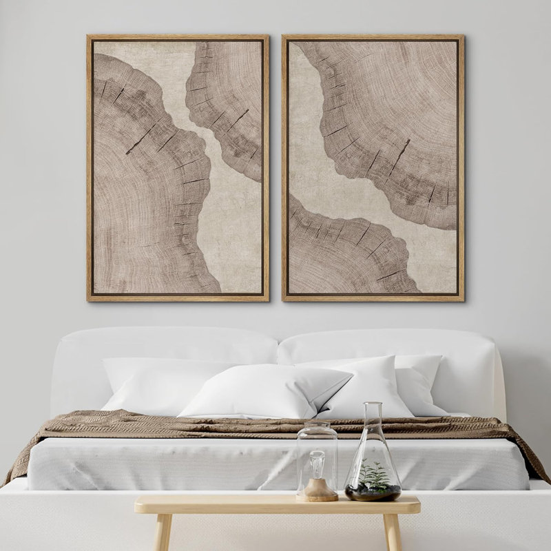 2 pièces, impression de bois de chêne beige, forêt, anneau, neutre, art minimaliste, décor de ferme moderne sur toile