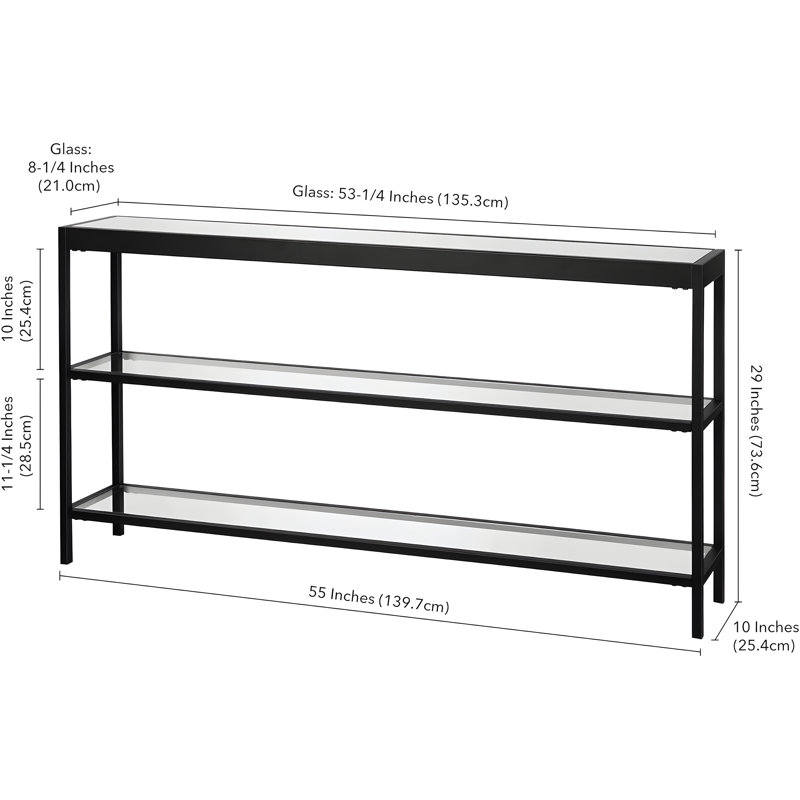 Modern Rectangular Console Table With Blackened Bronze Finish And Tempered Glass Top For Entryway, Living Room, Or Hallway