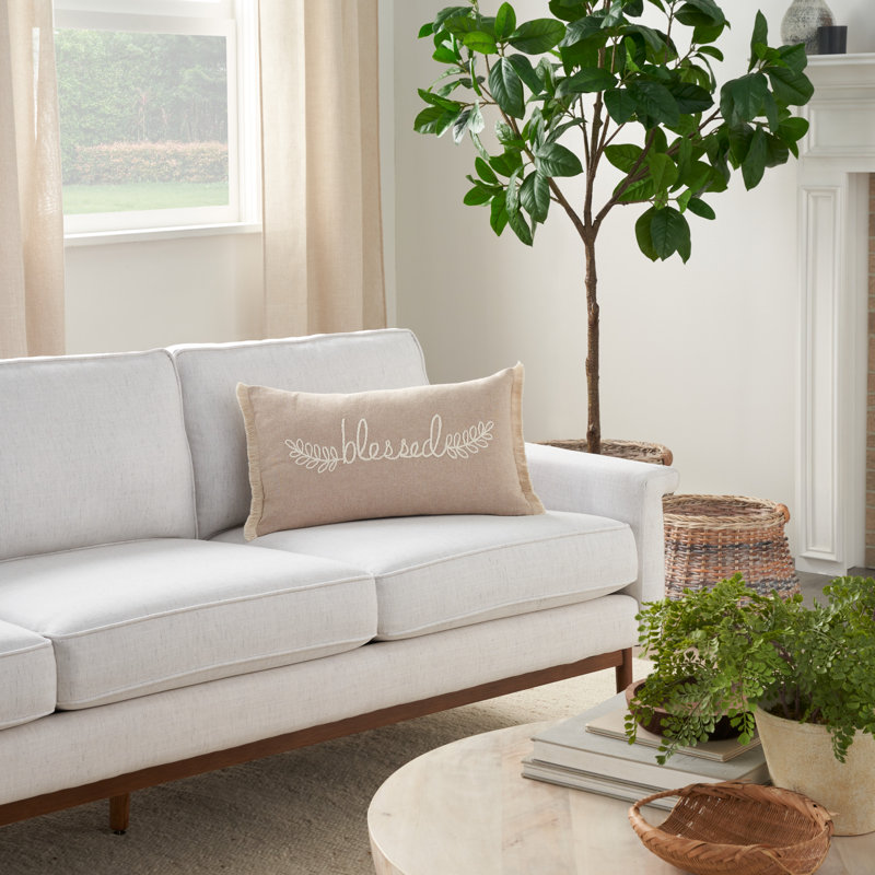 Natural Cotton Embroidered Blessed Rectangular Throw Pillow
