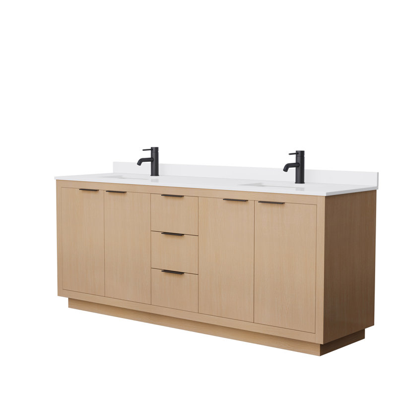 Ensemble de meuble-lavabo double 80 po Maroni, Marbre de culture blanc, Noir mat