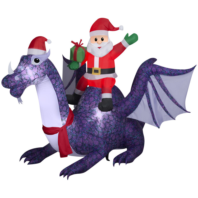 Animated Inflatable Christmas Santa Riding Dragon