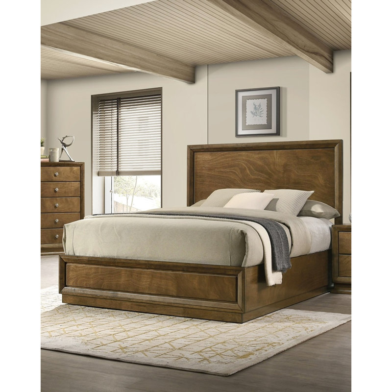 Lit double noyer, pièce décorative pour chambre à coucher transitionnelle, cadre de lit en bois d'hévéa massif, placage, bois d'ingénierie, tête de lit haute distinction