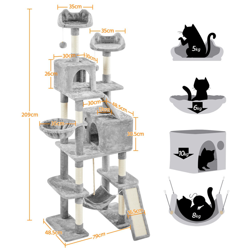 209cm H Cat Tree, Light Grey