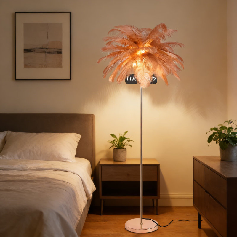 Fluffy Ostrich Feather Floor Lamp With 3-Way Color Temperature, Modern Arc Design For Living Room And Bedroom, Includes LED Bulbs