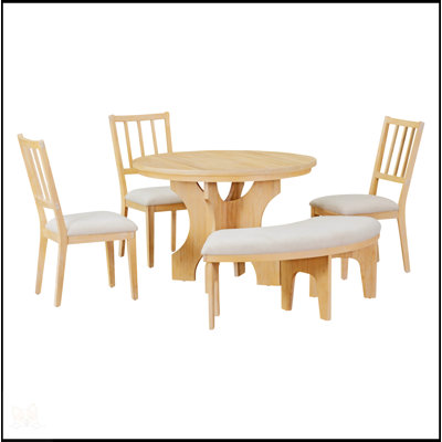 5-Piece Dining Table Set,44"" Round Dining Table With Curved Bench & Side Chairs -  Rosalind Wheeler, 44C884EF5CB7408B8507DD545364ED93