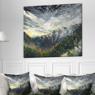 « snowy montagnes under dark cloud », reproduction sur toile tendue