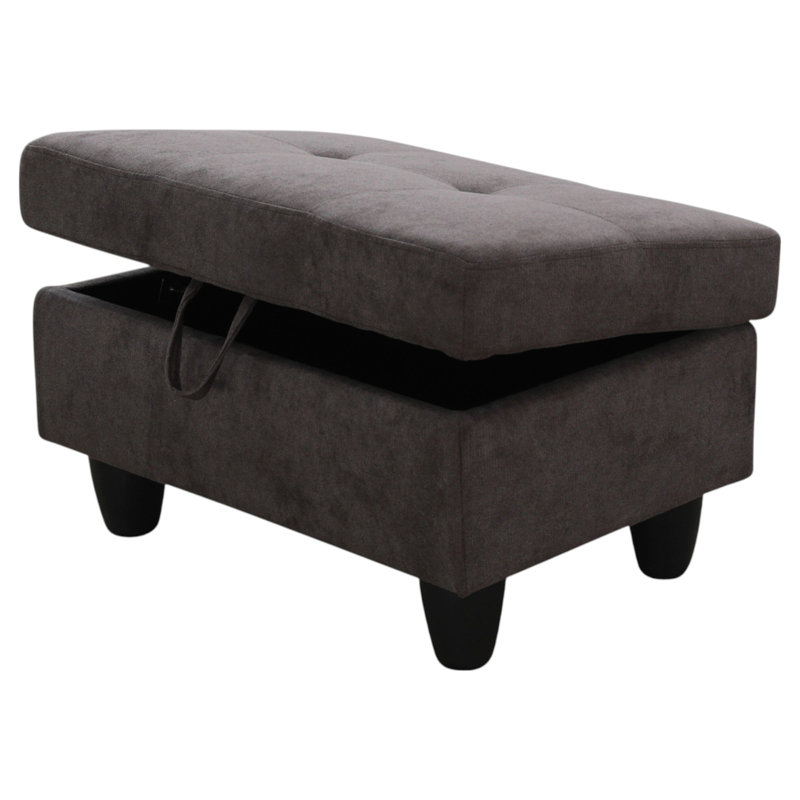  Repose-pieds capitonné rectangulaire avec rangement de 28,5 po Orella Marlinda, Flanelle brune