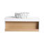 Meuble-lavabo flottant peu encombrant avec lavabo vasque en marbre et tablette ouverte-129697092
