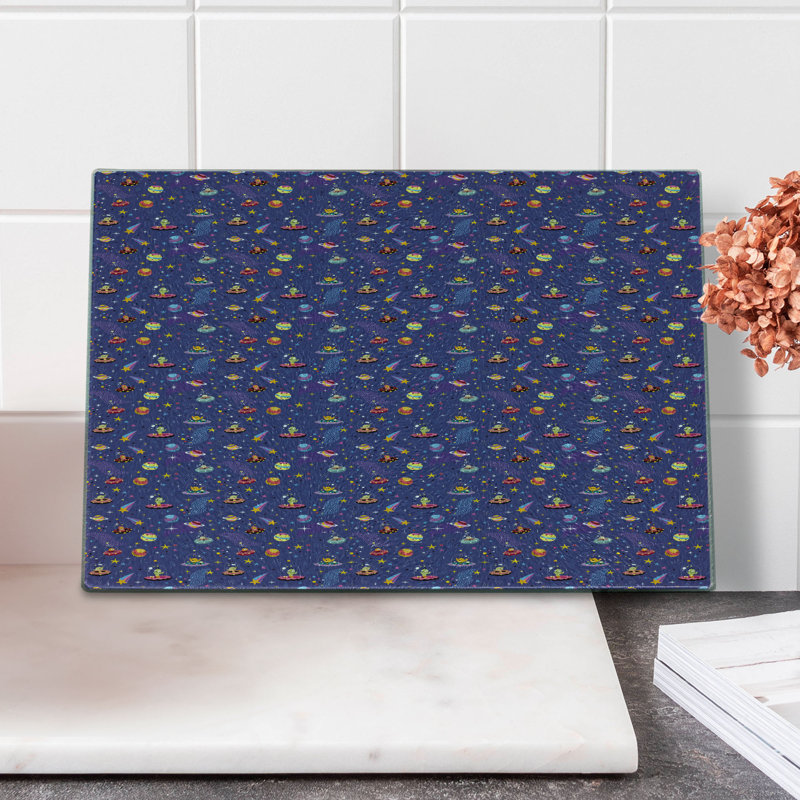 Ambesonne Alien Tempered Glass Cutting Board Space Characters Galaxy Multicolor