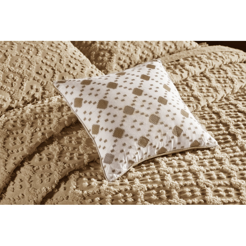 Charleston Collection 100% Cotton Bedding sets, Machine Washable Soft and Breathable 4-piece Chenille Bedspread & Sham with Geometric Embroidery, All season