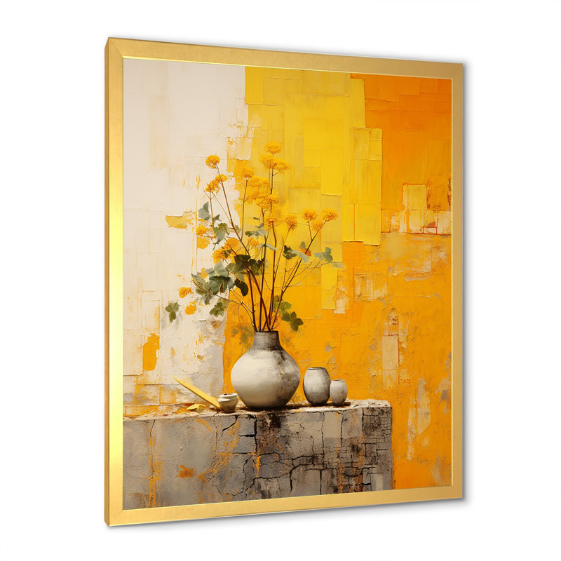 Artistique de la poterie jaune III sur toile, Cadre doré simple, H 20 po x l 12 po x P 1 po
