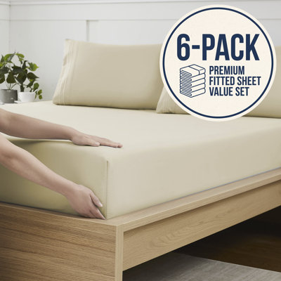 6PK Bottom Fitted Sheets Brushed Microfiber Bottom Sheets with Built in Sheet Straps, Full (Set of 6)