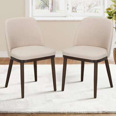 Modern Compact Fabric Upholstered Dining Chair ,with Solid Wood Legs, Ergonomic Curved Back, Easy Assembly