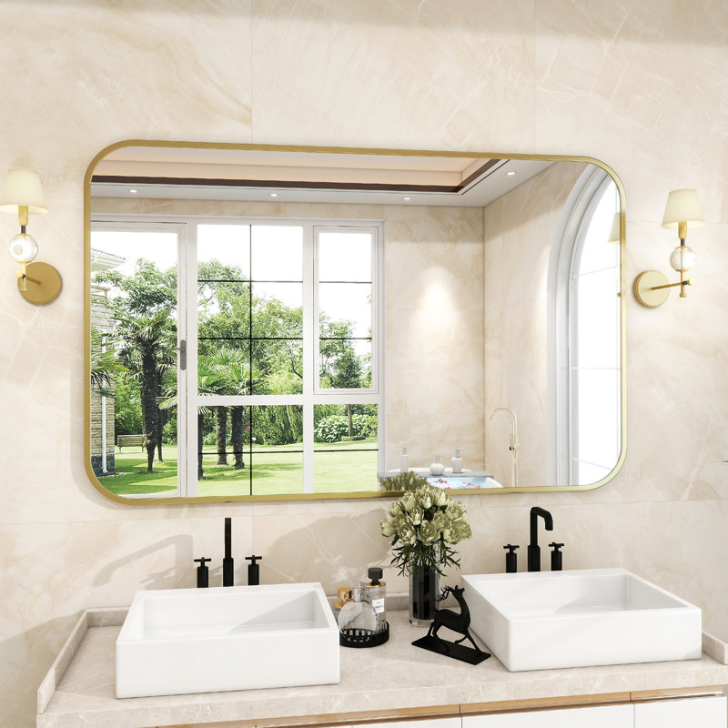 Miroir de salle de bain mural, Doré, 30 po x 40 po