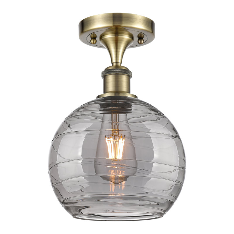 Plafonnier semi-encastré 1 lumière, Laiton antique, H 11,13 po x l 13,75 po x P 13,75 po