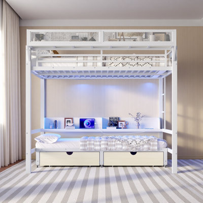 Bunk Beds With USB Ports And LED Lights, Lower Bed That Can Be Converted Into A Sofa