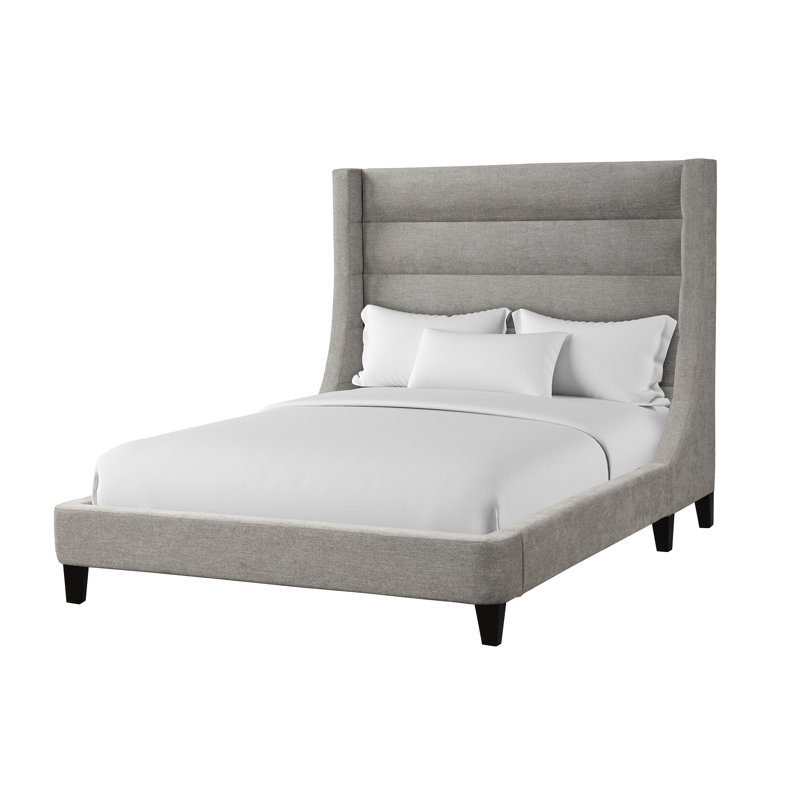 Lit en bois massif Bailey, Gris clair, Grand lit