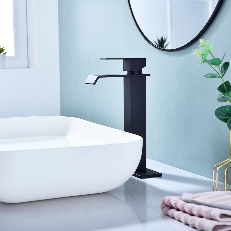 Single Handle Bathroom Vanity Sink Faucet with Waterfall Spout, Matte Black