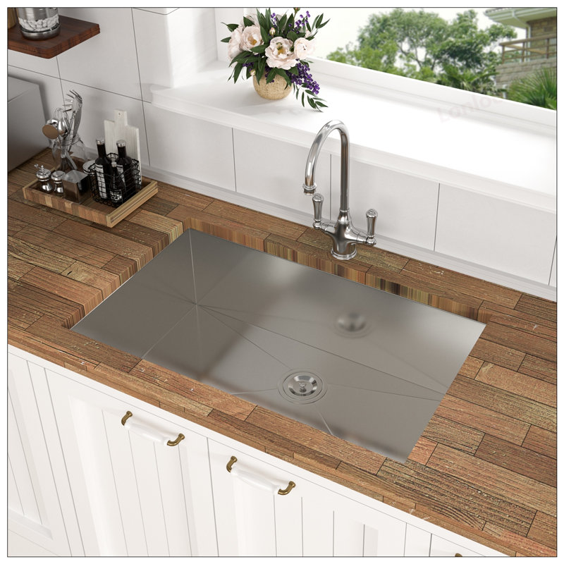 33 Inch Undermount Stainless Steel Kitchen Sink - 16 Gauge, 9 Inch Deep, Single Bowl, Durable and Easy to Clean