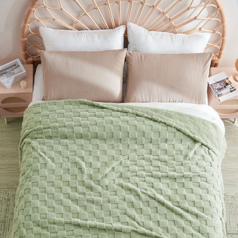  Jeté en polaire à carreaux doux et confortable pour lit et canapé., L 60 po x L 80 po, Vert