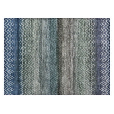 Machine Washable Indoor/Outdoor Xhevrie Blue Rug
