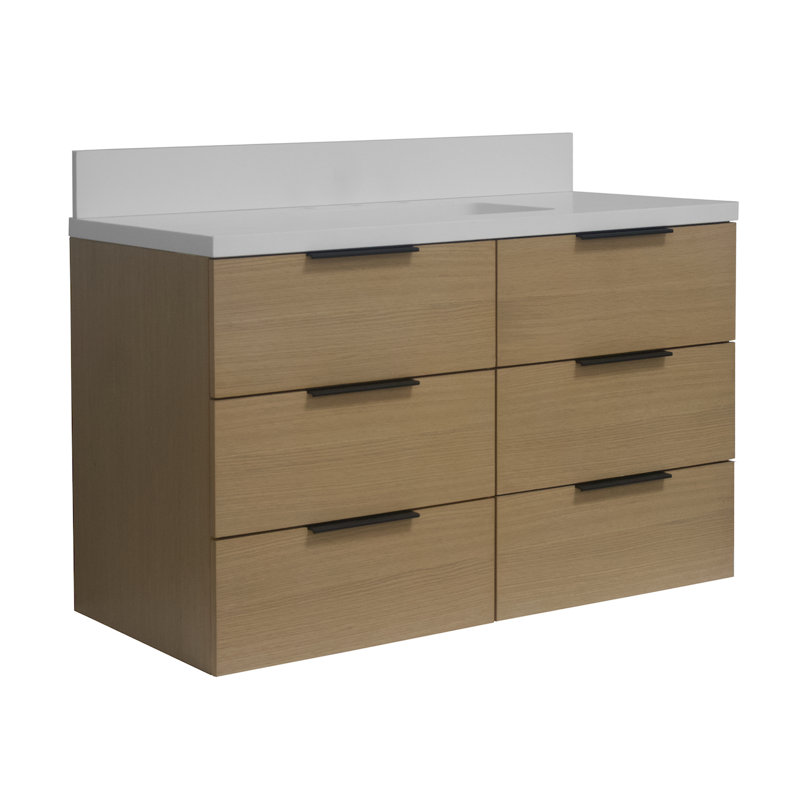 Ensemble de meuble-lavabo simple mural 42 po Mitchell, Bois blond, Blanc mat