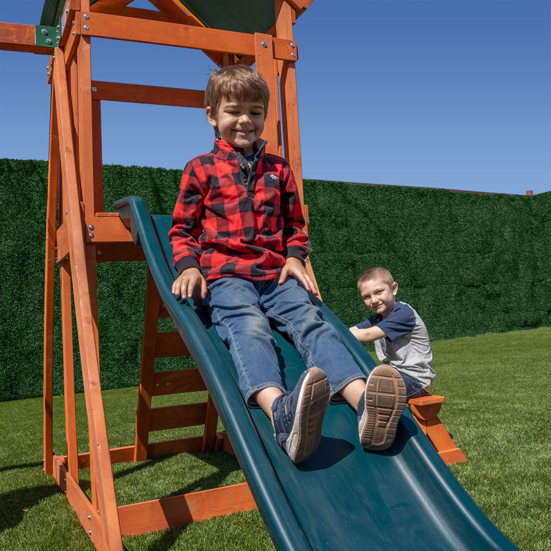 Scottsdale Brown Wood Outdoor Swing Set with Slide and Fort