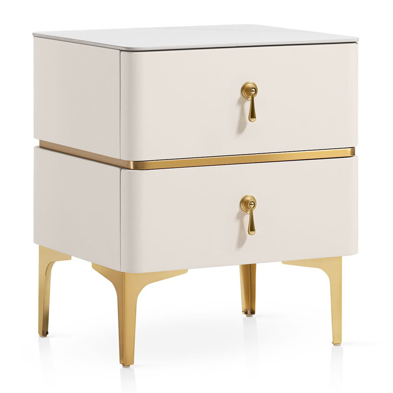 47.5cm W Metal Bedside Table, Cream