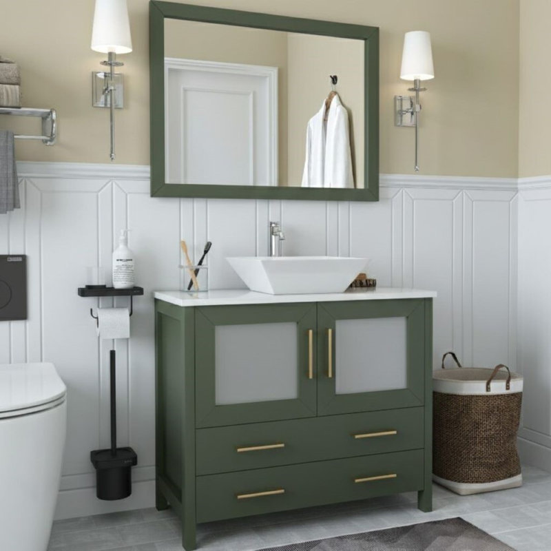 Ensemble de meuble-lavabo simple avec miroir , Vert rétro, 36" l