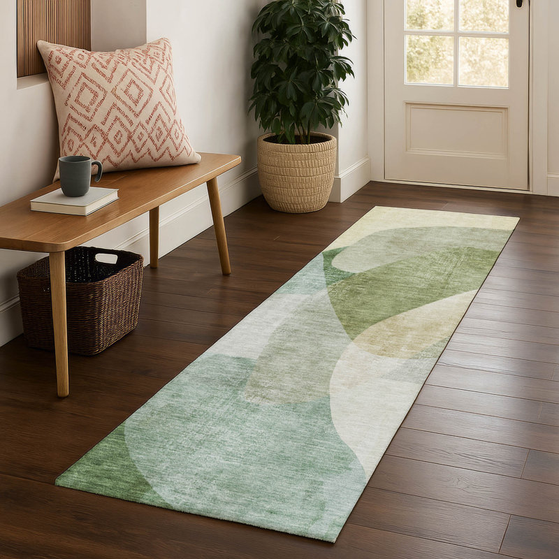 Premium Machine Washable Mayfield AMF2057 Abstract Rug, 2'3" x 7'6" Runner, Aloe