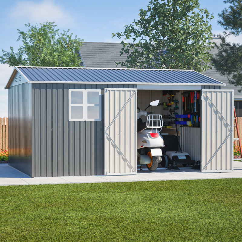 [12x10 FT] Heavy Duty Outdoor Metal Storage Shed with Windows, Lock, 4 Air Vents & Floor Frame
