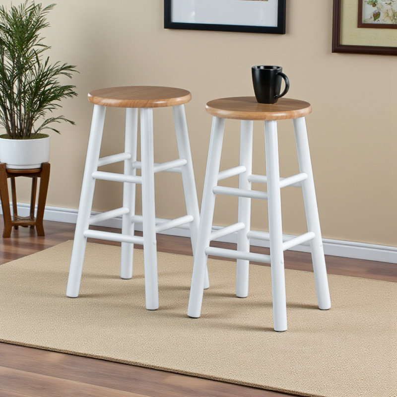 Casey Four Leg Counter Stool in Natural and White, 24.23'' H X 12.79'' W X 12.88'' D  (Set of 2), White/Natural