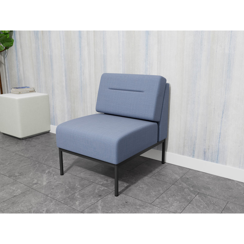 Chaise d'invité sans accoudoirs Darsey, Gris anthracite, Chambray bleu marine clair, Avec alimentation