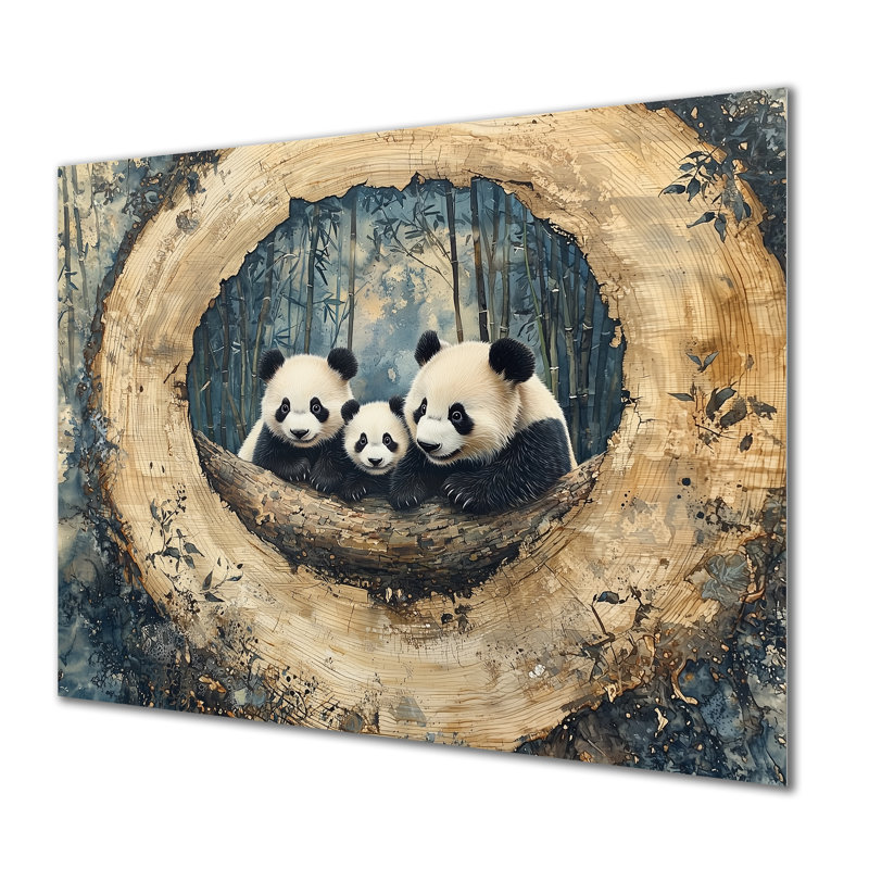 Panda en bois dans la forêt I - reproduction de panda sur métal, H 12 po x l 20 po