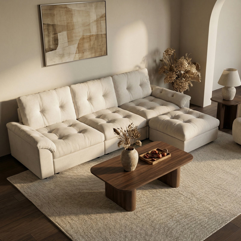 Canapé modulaire 103,5 po Cloud, Chenille beige, H 38,85 po x l 103,5 po x P 56 po